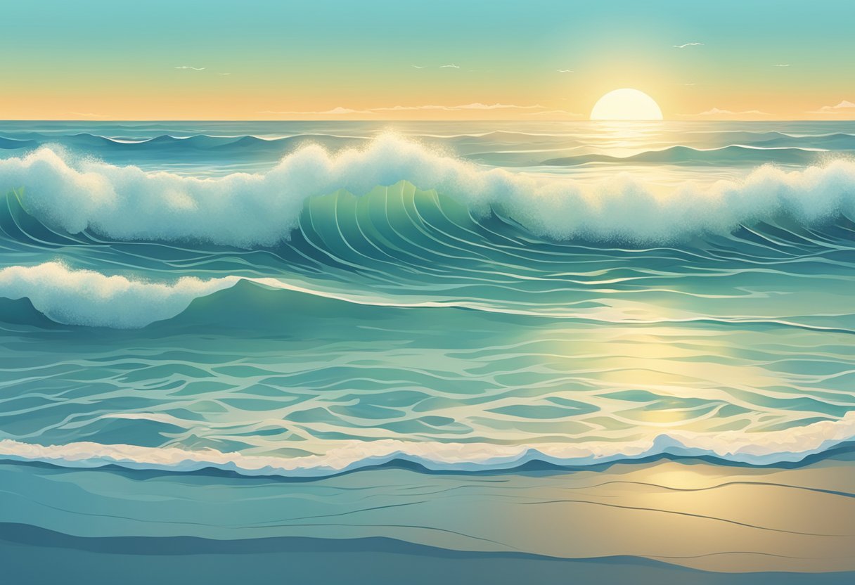 A tranquil ocean scene with gentle waves and a clear sky