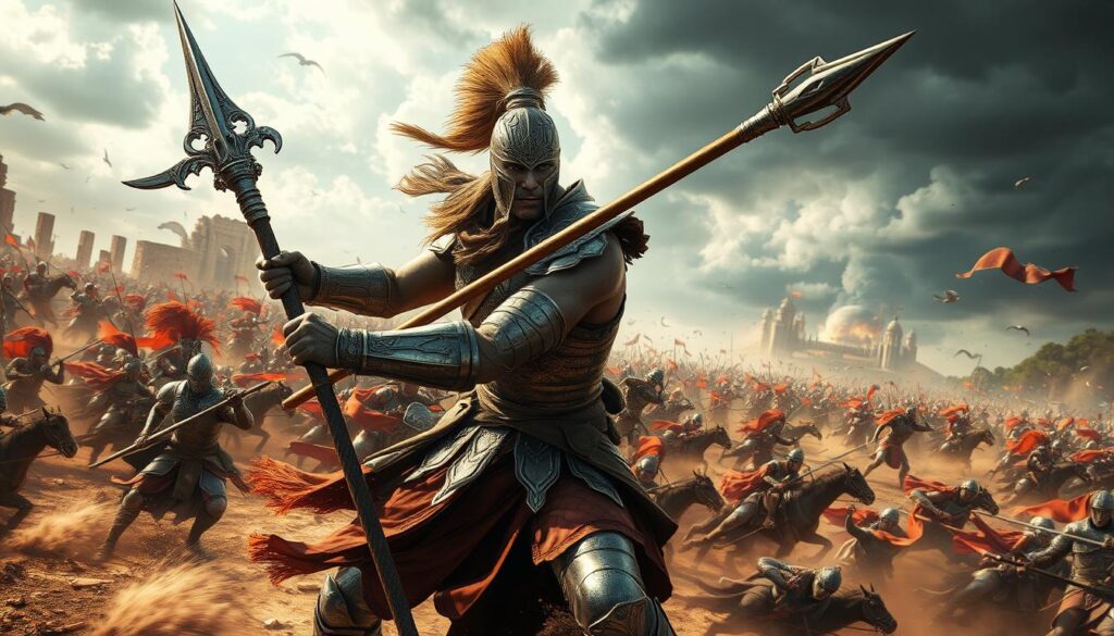 Legendary spear warrior's saga battle scene