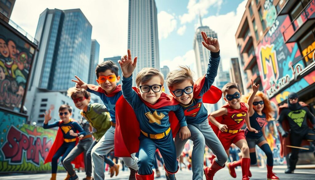 superhero kids in comic book setting